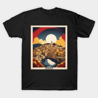 Girona Spain Starry Night Travel Tourism Retro Vintage Art T-Shirt